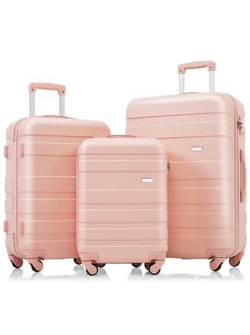 ABRIHOME 3er Koffer Set M-L-XL mit 4 Rollen und TSA, Rosa