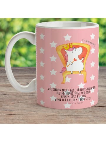 Mr. & Mrs. Panda Becher mit Henkel Einhorn König mit Spruch in Rot Pastell