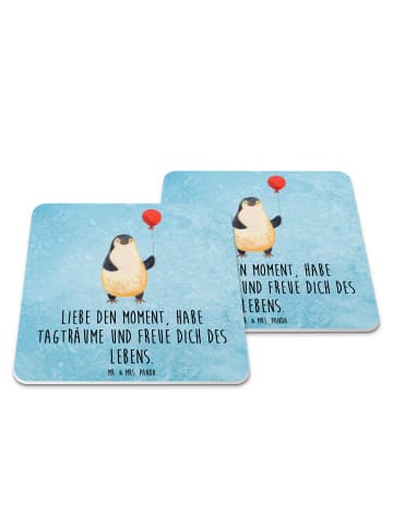 Mr. & Mrs. Panda Untersetzer Set Pinguin Luftballon mit Spruch in Eisblau