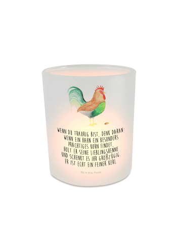 Mr. & Mrs. Panda Glas Windlicht Hahn Korn mit Spruch in Transparent