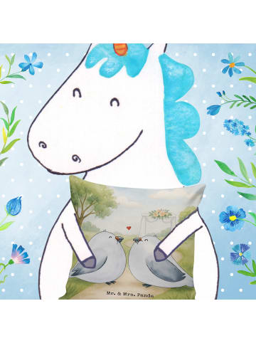 Mr. & Mrs. Panda Dekokissen Tauben Liebe Design ohne Spruch in Weiß