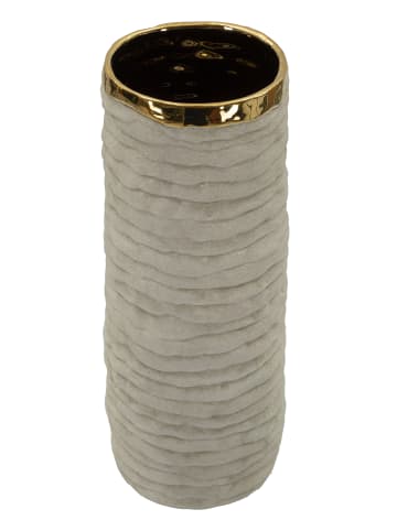 Mauro Ferretti Beige Keramikvase mit Golddekor, Ø 15,5 x 40 cm