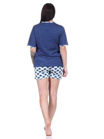 NORMANN kurzarm Schlafanzug Shorty Pyjama HerzDesign - 67252 in navy