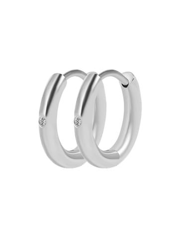 Adeliás Damen Ohrringe – Klappcreole aus Edelstahl mit Strass Steinchen in silber