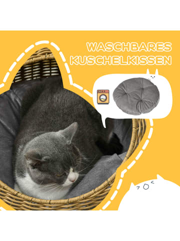 Pawhut Rattan Katzenkorb Braun Metall