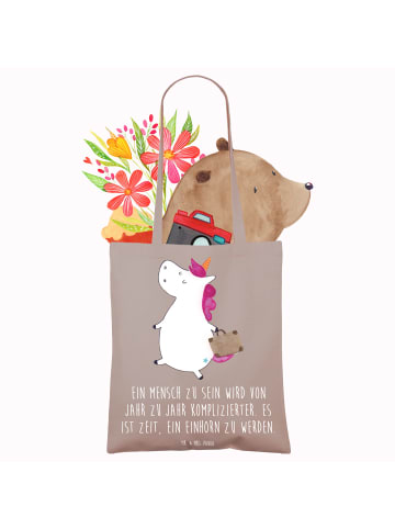 Mr. & Mrs. Panda Tote Bag Einhorn Koffer mit Spruch in Braun Pastell