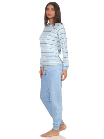 NORMANN Frottee Pyjama langarm Bündchen Streifen - 49892 in hellblau