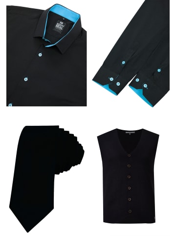 Rusty Neal Hemd mit Weste und Krawatte in Schwarz / Türkis