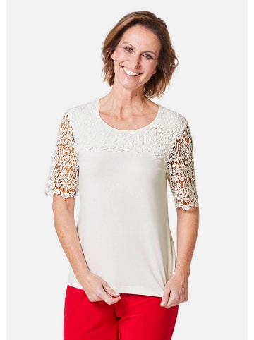 GOLDNER Kurzgröße:  Viskose-Blusenshirt mit Spitze in wollweiß