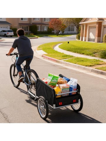 relaxdays Fahrradanhänger-Lastenanhänger in Schwarz/ Rot – (B)124 x (H)59 x (T)69 cm