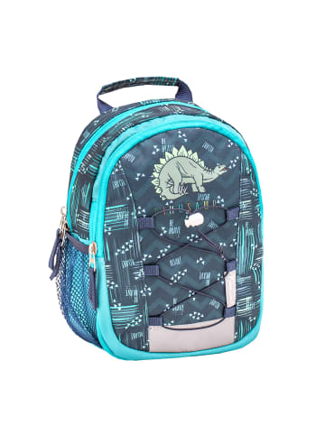 Belmil Kindergartenrucksack "Mini Kiddy Little Stegosaurus" in blau, Brustgurt, Namensschild, H 23 cm L 20 cm T 9 + 6 cm