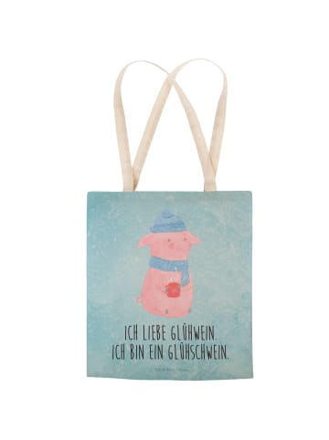 Mr. & Mrs. Panda Henkeltasche Schwein Glühwein mit Spruch in Eisblau
