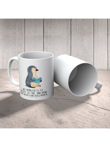 Mr. & Mrs. Panda Plastikbecher Pinguin Buch mit Spruch in Weiß