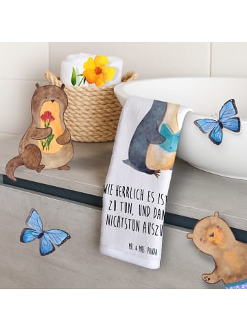 Mr. & Mrs. Panda Gästehandtücher Pinguin Buch mit Spruch in Weiß