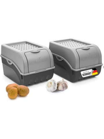 Novaliv Kartoffel Aufbewahrungsbox | 2X mitel 5L | GRAU | Zwiebelbox | Gemüseb in Grau
