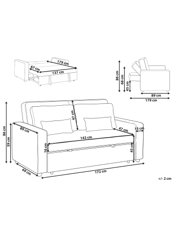 Beliani 3-tlg 2-Sitzer Sofa UTTELA in Grau