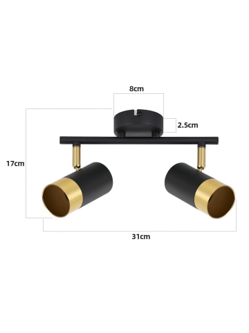 ZMH Deckenleuchte in Schwarzgold 2-flammige GU10 Vintage Flurlampe L 31cm