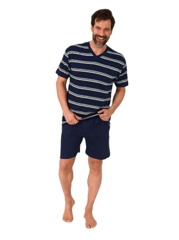 NORMANN Kurzarm Schlafanzug Pyjama Shorty Streifen in marine