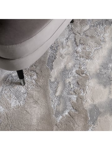 KADIMA DESIGN Teppich Hochglanz, Silber/Cremeweiß, Metallic, Abstraktes Wolkenmuster