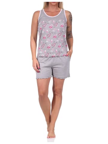 NORMANN Ärmelloser AchselShorty Schlafanzug Herz - 73001 in Grau