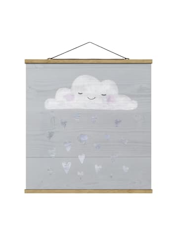 WALLART Stoffbild mit Posterleisten - Wolke mit silbernen Herzen in Grau