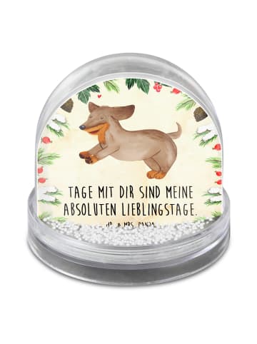 Mr. & Mrs. Panda Schneekugel Hund Dackel mit Spruch in Naturpapier