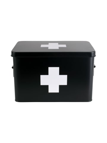Present Time Erste Hilfe Kasten aus Metall in Schwarz, (B) 19 x (H) 21 x (L) 31,5 cm