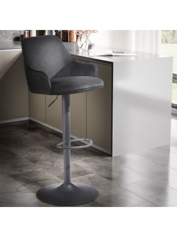 KADIMA DESIGN Barhocker Samt Hocker mit Lehne 86 - 106 cm, Küchenhocker in Schwarz