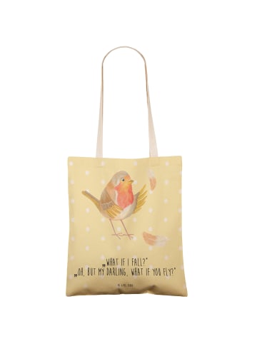 Mr. & Mrs. Panda Tasche Rotkehlchen Federn mit Spruch in Gelb Pastell