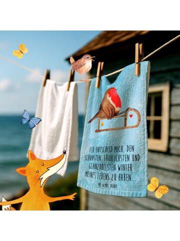 Mr. & Mrs. Panda Handtuch Rotkehlchen Schlitten mit Spruch in Eisblau