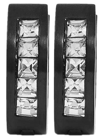 Adeliás Damen Ohrringe – Creole aus Edelstahl mit Strass Steinchen in schwarz