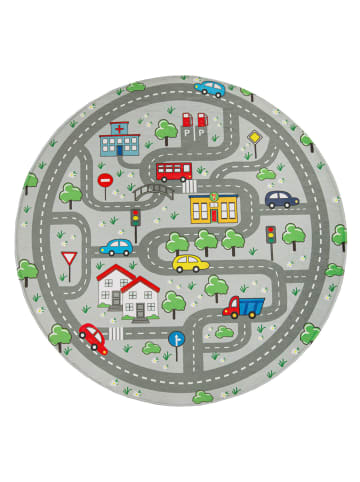 KADIMA DESIGN Kinderteppich waschmaschinenwaschbar Roadmap Kinderzimmer in Grau