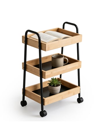 relaxdays Rollwagen in Natur/ Schwarz - (B)45,5 x (H)73 x (T)28 cm
