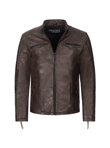 PAULGOS Lederjacke Übergangsjacke Biker Look Echtleder D1 in Braun