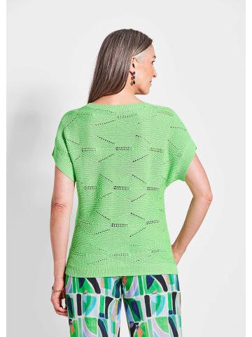 GOLDNER Kurzgröße:  Strickpullover Kurzarm Baumwoll-Strickshirt in hellgrün