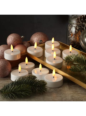 Adilina 10x LED Maxi Teelichter Kunststoff 3D Flamme D: 5,8cm weiß