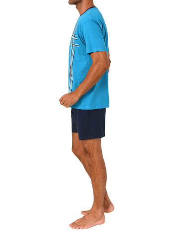 NORMANN Schlafanzug kurzarm Shorty Frontprint in blau