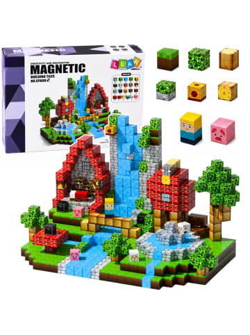 Wisam Set aus magnetischen Bausteinen, Würfel, Pixel, Wald, Wasserfall, 3D