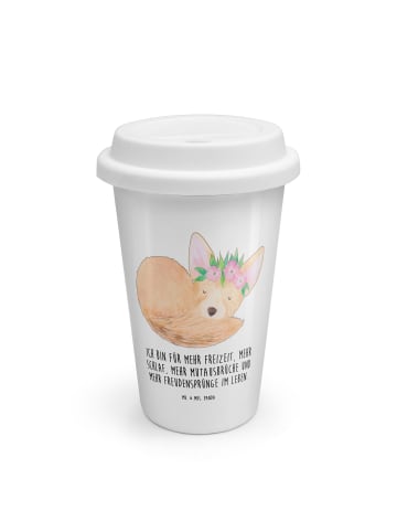Mr. & Mrs. Panda ToGo Kaffeebecher Wüstenfuchs Blumen mit Spruch in Weiß