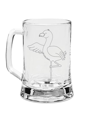 Mr. & Mrs. Panda Gravur Bierkrug Flamingo Yoga ohne Spruch in Transparent