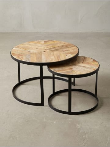 KADIMA DESIGN Couchtisch Industrial | Massivholz, 2er-Set, Metallbeine Schwarz in Beige