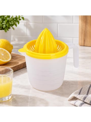 Excellent Houseware Zitronenpresse mit großem Behälter, 600 ml in Gelb, 11,5 x 15 x 16,5 cm