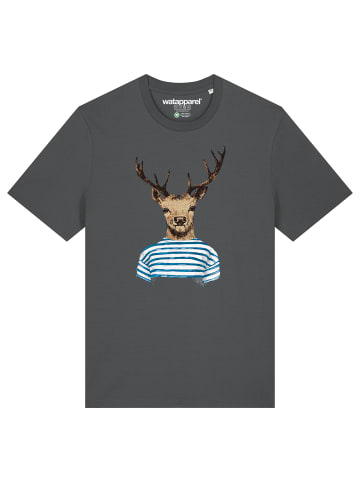 wat? Apparel T-Shirt Hirsch in Grau