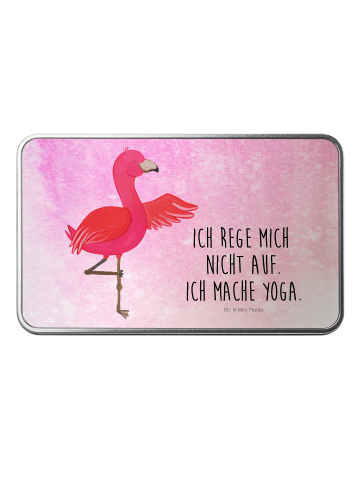 Mr. & Mrs. Panda Metalldose rechteckig Flamingo Yoga mit Spruch in Aquarell Pink