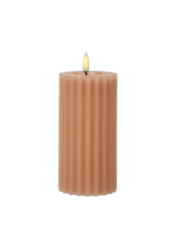 MARELIDA LED Kerze LIV mit Rillen Echtwachs H: 17,5cm in altrosa