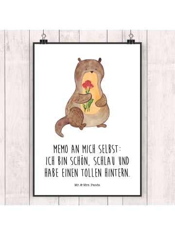 Mr. & Mrs. Panda Wandposter Otter Blumenstrauß mit Spruch in Weiß