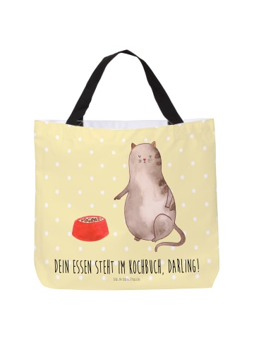 Mr. & Mrs. Panda Strandtasche Katze Fressen mit Spruch in Gelb Pastell