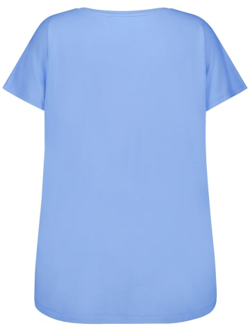 SAMOON T-Shirt Kurzarm Rundhals in Dark Lake Blue gemustert