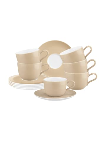 Seltmann Weiden 6er Set Kaffeetassen mit Untertassen Liberty Pure Colors in 260 ml in Dusty Beige