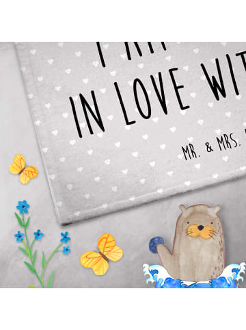 Mr. & Mrs. Panda Gästehandtücher Schildkröten Paar mit Spruch in Grau Pastell
